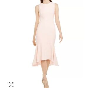 Calvin Klein Flounce midi dress ruffle pink blush exposed zipper size 16